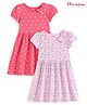 Honeyhap Premium 100%Cotton Puff Sleeves Frocks with   Anti-Microbial  Finish Bow Appliques Pack of 2 - Pink