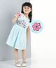 Hola Bonita Frock With Short Sleeves Inner Tee Floral Embroidery - Sky Blue White