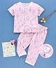 ToffyHouse Half Sleeves Front Open Night Suit Hot Air Balloon Print - Pink