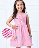 Hola Bonita Knee Length Striped Dress with Contrast Crochet Flowers - Pink