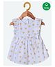 Nino Bambino 100% Organic Cotton Cap Sleeves Striped Rose Printed Dress - Blue