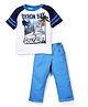 Nannette Byron Bay Print T-Shirt & Jeans Set - White & Blue