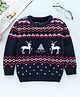 ToffyHouse Full Sleeves Pullover Sweater Reindeer Print - Blue