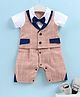 Mark & Mia Half Sleeves Party Wear Checked Romper With Bow - Peach