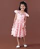 Mark & Mia Party Wear Cap Sleeves Knee Length Frock Flower Applique - Pink