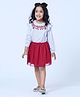 Babyhug Full Sleeves Top With Skirt & Floral Embroidery - Pink & Grey