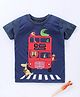 Game Begins Half Sleeves Tee Bus Print - Indigo Blue