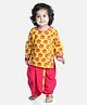 Bownbee Full Sleeves Elephant Print Kurta With Dhoti - Yellow