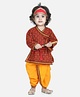 BownBee Janmashtami Theme Full Sleeves Motif Print Kurta With Dhoti & Band With Basuri & Mukut - Orange