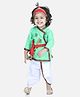 BownBee Janmashtami Theme Full Sleeves Peacock Feather Embroidered Kurta With Dhoti & Basuri With Mukut & Band - Green