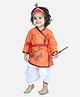 BownBee Janmashtami Theme Full Sleeves Krishna Embroidered Kurta With Dhoti & Mukut With Basuri & Band - Orange