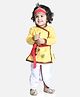 BownBee Janmashtami Theme Full Sleeves Peacock Embroidered Kurta With Dhoti  & Basuri With Mukut & Band - Yellow