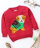 Little Folks Full Sleeves Sweater Puppy Design - Red