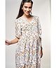 AND Half Sleeves Flower Print Maternity Dress - White