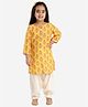 Vastramay Full Sleeves Floral Print Kurta With Patiala - Mustard And Cream