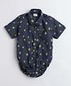 Polka Tots Half Sleeves All Over Guava Printed Onesie With Bow Tie - Blue