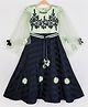 Peppermint Three Fourth Sleeves Flower Applique Dress - Navy Blue