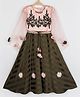 Peppermint Three Fourth Sleeves Flower Applique Dress - Green