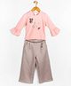 Peppermint Three Fourth Sleeves Cute Girl Printed Top & Pants Set - Peach