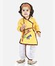 BownBee Janmashtami Theme Full Sleeves Krishna Embroidery Detailing Kurta With Dhoti & Bansuri Mukut With Belt - Yellow