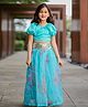 Piccolo Half Sleeves Choli With Mirror Work & Floral Print Lehenga - Rama Green