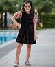 Piccolo Floral Print Half Sleeves Tiered Dress - Black