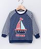 Babyhug Full Sleeves Striped Sweatshirt Boat Print - Navy Blue