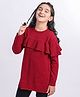 Pine Kids Full Sleeves Sweater Dress With Frill Detailing - Red