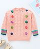 Yellow Apple Full Sleeves Sweater Pom Pom Detailing - Peach