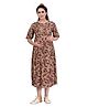 Mamma's Maternity Half Sleeves Flower Printed Maternity Dress - Brown Red