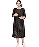 Mamma's Maternity Three Fourth Sleeves Flower Printed Maternity Dress - Black