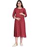 Mamma's Maternity Three Fourth Sleeves Flower Printed Maternity Dress - Maroon