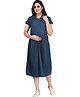 Mamma's Maternity Half Sleeves Denim Solid Maternity Dress - Dark Blue