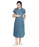 Mamma's Maternity Half Sleeves Denim Solid Maternity Dress - Light Blue