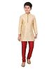 P-MARK Flower Self Design Full Sleeves Kurta With Pajama - Beige
