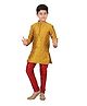 P-MARK Flower Self Design Full Sleeves Kurta With Pajama - Mustard