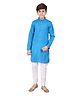 P-MARK Full Sleeves Self Design Kurta With Pajama - Firozi Blue