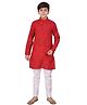 P-MARK Full Sleeves Self Design Kurta With Pajama - Maroon