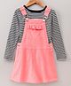 Pine Kids Bio Washed Striper Full Sleeves Tee with Dungaree Style Frock - Pink