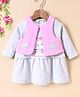 ToffyHouse Full Sleeves Knee Length Frock with Jacket Kitty Print - Pink