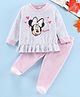 Disney by Babyhug Full Sleeves Footed Night Suit Minnie Mouse Embroidery - Grey Pink