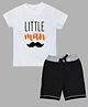 Etched Design Half Sleeves Little Man Print Tee With Shorts - White & Black