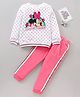 Babyhug Cotton Full Sleeves Top & Lounge Pant Set Dot & Minnie Mouse Print- White Pink