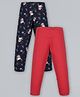 Plum Tree Pack Of 2 Full Length Unicorn Print Leggings - Navy Blue & Red