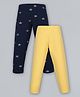 Plum Tree Pack Of 2 Full Length Stars Print Leggings - Navy Blue & Yellow