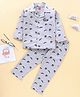 Wow Full Sleeves Pyjama Set Mustache And Hat Print - Grey