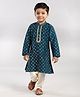 Babyhug Full Sleeves Printed Kurta & Pyjama - Blue Cream