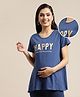 Bella Mama Half Sleeves Maternity Tee with Side Panels Happy  Print - Blue