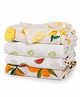 Elementary Premium 6 Layered Ultra Soft Muslin Cotton Wash Cloths - Pack of 4 (Colour & Print May Vary)