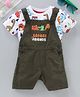 Babyhug Half Sleeves Tee and Dungaree Set Animals Print - Green